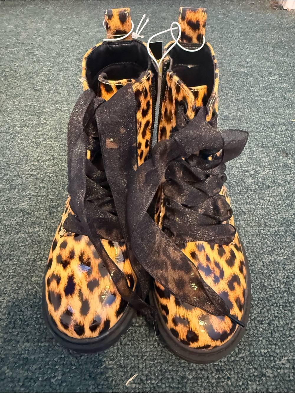 Cat & Jack Leopard-Print Kids Boots with Black Ribbon Laces